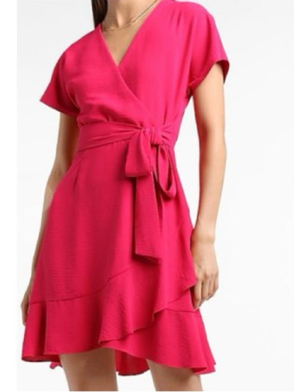 Express Hot Pink Wrap Mini Dress with Tie Waist